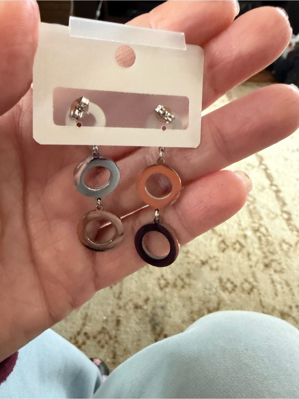 Stainless Steel, hanging design post earrings, fashion jewelry - Picture 6 of 7